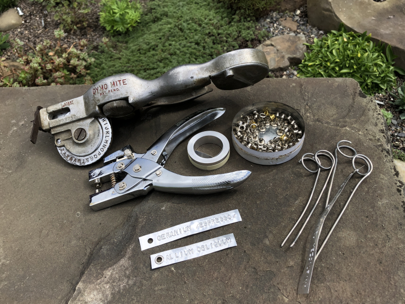 Tools for making durable, metal plant labels Tools for making durable, metal plant labels