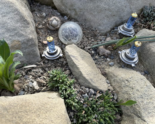 A whimsical “moon base” made from repurposed objects.