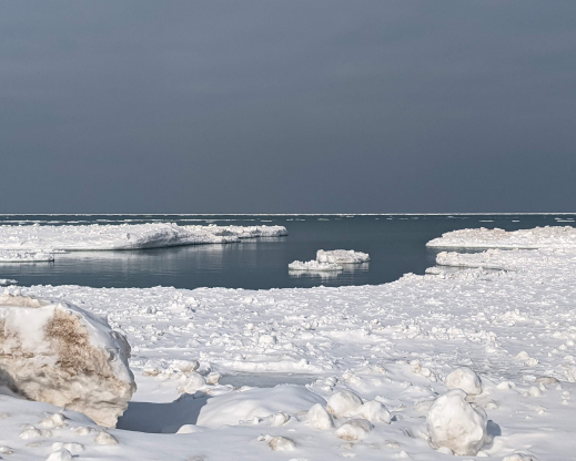 Ice on Lake Michigan in the winter