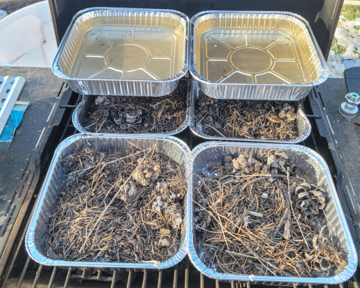 Pre-fire preparation with dry plant debris on the bottom shelf