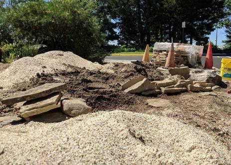 Builder’s sand used to create mounds where crevices will be laid